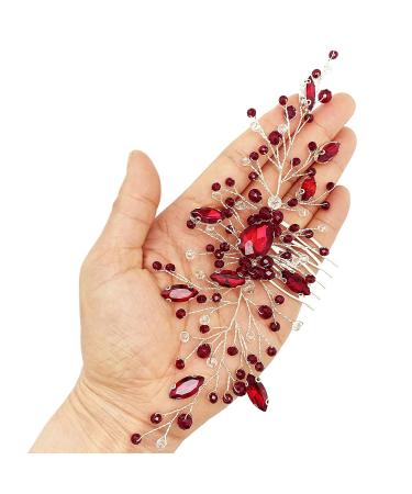 Bridal Wedding Hair Comb Wine Red Crystal Hair Vine for Women Girls Party Banquet - Buy Online on GoSupps.com