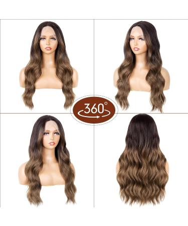 SHUOPUS Long Ombre Brown T Part Synthetic Lace Front Body Wave Wig 24inches - Buy Online on GoSupps.com