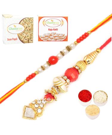 Ghasitaram Gifts Rakhis Online- Trust Alaways Bhaiya Bhabhi Rakhi with 200 GMS of Kaju katli and 200 GMS of Soan Papdi