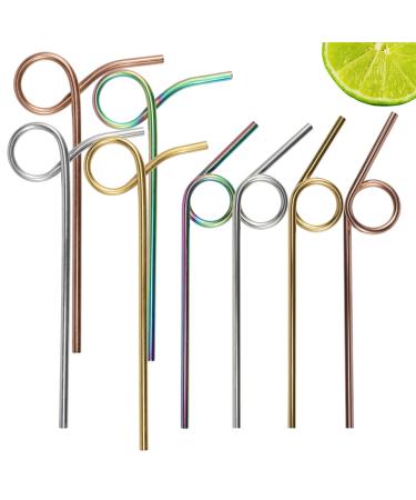 8Pcs Curved Straws 304 Stainless Steel Straw Shatter Resistant Drinking Straws 8''+9.5'' Reusable Metal Straws Creative Curly Colorful Party Straws for Kids Adults Juice Smoothies