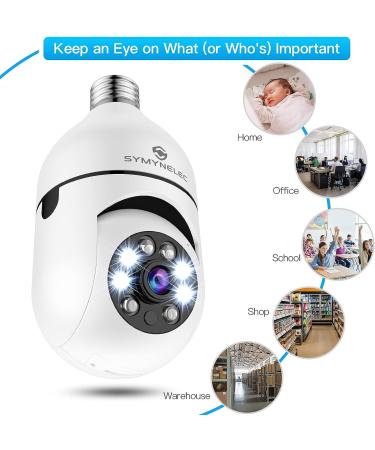 SYMYNELEC Light Bulb Security Camera 2K  2.4GHz Wireless WiFi Light Socket Security Cameras  360 Pan/Tilt Smart Lightbulb Cam Human Motion Detection Alarm Color Night Vision Works with Alexa Google White 1Pack(No SD Card) - Buy Online on GoSupps.com
