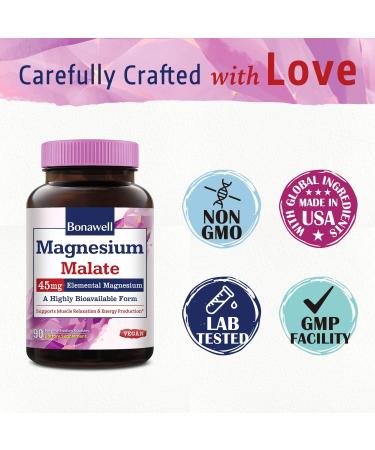 Bonawell High Absorption Magnesium Malate Capsules for Muscle Relaxation & Energy Production - 90 Ct Vegan & Non-GMO Formula - Buy Online on GoSupps.com