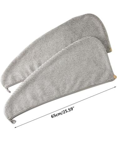 Bamboo Microfiber Hair Towel Wrap Fast Drying Gray Striped Shower Turban with Button | Super Absorbent Anti-Frizz Bath Towel - Buy Online on GoSupps.com
