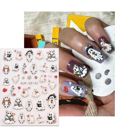 JMEOWIO 3D Embossed Halloween Nail Art Stickers Decals Self-Adhesive 5D Cute Ghost Red Heart Nail Supplies Nail Art Design Decoration Accessories 4 Sheets - Buy Online on GoSupps.com