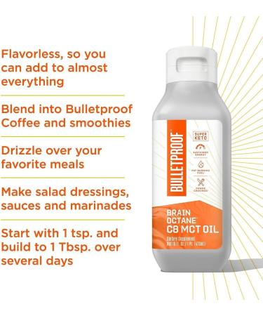 Brain Octane Premium C8 MCT Oil 14g MCTs 14 Fl Oz - Non-GMO Coconut Bulletproof Keto Supplement for Energy, Appetite Control - Vegan, Cruelty-Free - Buy Online on GoSupps.com