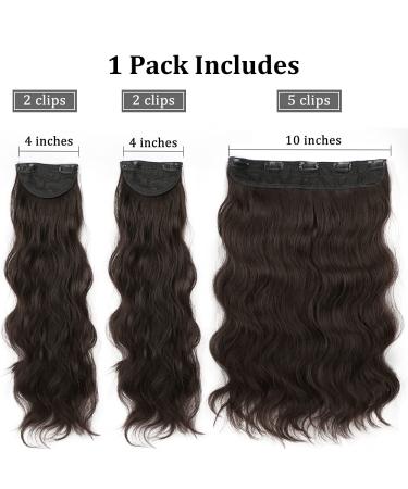 DeeThens 20 Inch Dark Brown Clip-In Wavy Hair Extensions for Women - Thick Synthetic Full Head - 3pcs - Buy Online on GoSupps.com