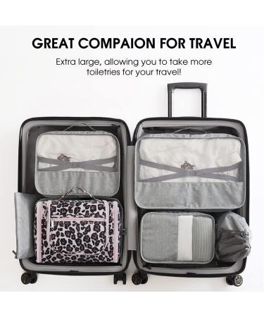 WANDF Large Hanging Toiletry Wash Bag Travel Organizer - Pink Leopard Print for Men and Women - Buy Online on GoSupps.com