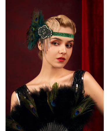 SWEETV Dark Green Rhinestone Flapper Headband - 1920s Great Gatsby Hair Accessories - Buy Online on GoSupps.com