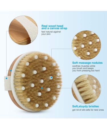 Round Dry Brushing Body Brush for Cellulite, Lymphatic Drainage & Circulation | Soft Massage Nodes for Exfoliation - Buy Online on GoSupps.com