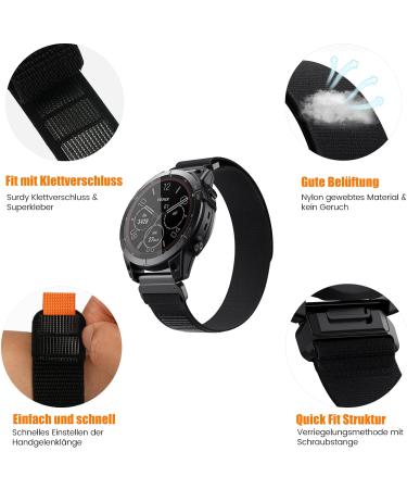 Notocity QuickFit 26mm Bracelet for Garmin Fenix 6X 5X 3 7X Pro Enduro & Descent MK1 - Durable Black Nylon Band - Buy Online on GoSupps.com