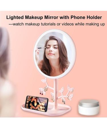 Portable Makeup Mirror with Lights - Rechargeable Lighted Vanity Mirror for Teens with Phone Holder and Jewelry Storage - 3 Color Lighting Modes - Buy Online on GoSupps.com