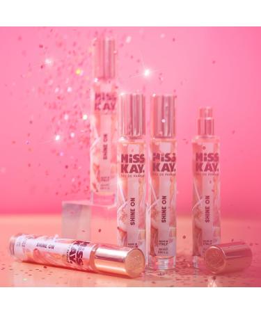 Miss Kay Shine On Eau de Parfum 25ml - Floral Chic & Warm Asian Glow - Notes of Gardenia White Peach & Pear - Made in Italy 100% Vegan Cruelty Free & Paraben Free - Buy Online on GoSupps.com