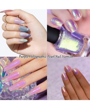 Holographic Nail Polish - Purple Pearl Nail Varnish - Iridescent Shell Glitter Nail Polish - Quick Dry Glimmer Long Lasting Shiny Mirror Glitter Nail Polish for Nail Art DIY - No Nail Lamp Needed - Buy Online on GoSupps.com