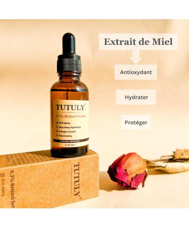 TUTULY Retinol Serum 0.3% with Natural Extracts | Aloe Vera Honey Vitamin E Elastin Hyaluronic Acid | Anti-Aging Wrinkle Prevention Increase Elasticity 30ml - Buy Online on GoSupps.com