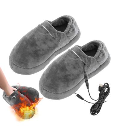 KLOP256 Foot Warmer USB Electric Overheat Protection Non-Slip Heated Slippers Suitable for Foot Sizes up to 43 (Gray)