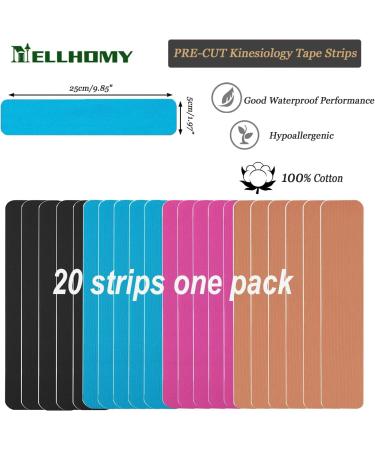Optimize Pain Relief with 20 Pcs Kinesiology Tape - Elastic Athletic Bands for Joint Support | Waterproof & Precut | Mixed Colors (5cm x 25cm) - Buy Online on GoSupps.com