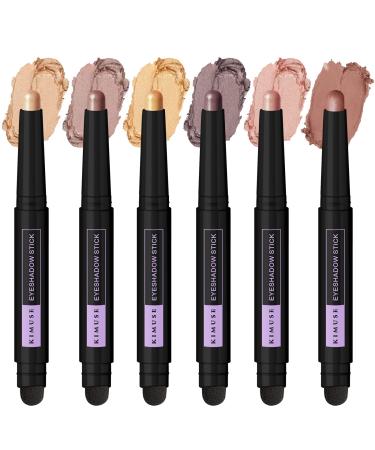 KIMUSE 6PCS Shimmer Cream Eyeshadow Stick Brightener Eyeshadow Pencil Crayon Waterproof Eye Shadow Stick Sets with Crease-proof  Smudge-proof and Long Lasting Eye Shadow Make Up Brightener Set