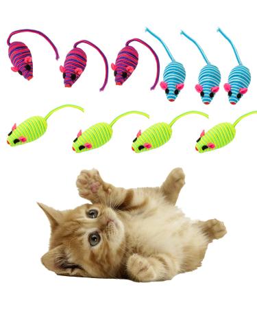 Cat Toys 10 Pcs Variety Kitten Toys Interactive Mouse Toys for Teeth Cleaning Playing Chewing Training Artificial Mouse Cat Toys for Indoor Cats Adult Young (Random Color)