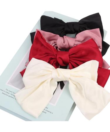 jklitio 4pc Oversized Bow Vintage Hair Clips with Spring Clips to Fix Hair Soft Satin Silk Ladies Hair Clips Ladies Hair Accessories for Christmas Everyday Party - Buy Online on GoSupps.com