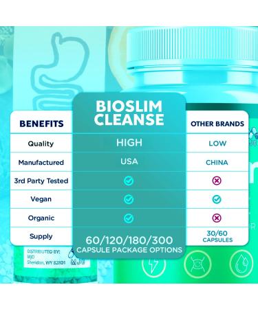 Bioslim Cleanse Capsules Official Bioslim Cleanse Supplement Pills with All Natural Ingredients Advanced Health and Active Lifestyle Formula with Premium Vitamins for Women and Men (60 Capsules) - Buy Online on GoSupps.com