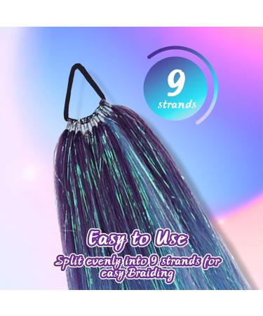 Rainbow Ponytail Hair Extensions 27.5 Inch 100g Coloured Hair Extensions for Braiding Coloured Glitter Straight Synthetic Hair Extensions for Women Girls Hair Accessories (Purple Blue Purple) - Buy Online on GoSupps.com