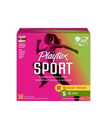 Playtex Sport Tampon Multipack, Unscented, 36-count Box (Pack of 2)