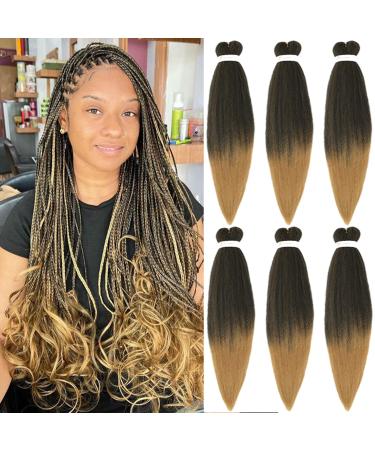Pre-stretched Braiding Hair Easy Braid 6 Packs/Lot Professional Synthetic Fiber Crochet EZ Braids Yaki Texture Braiding Hair Extensions (30 inch 1B/27) 30 Inch (Pack of 6) T1B/27
