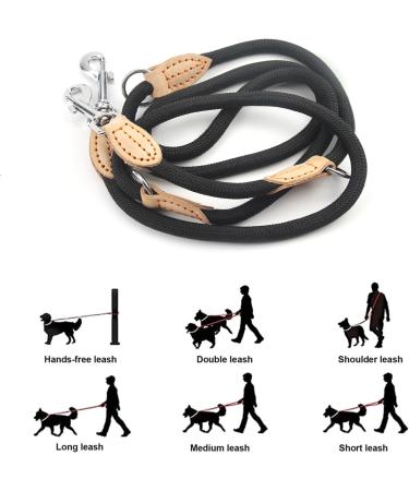 Stylish Adjustable Nylon Dog Leash for Large Dogs | Double Reinforced with Brown Leather Elements Perfect for Medium & Large Breeds - Buy Online on GoSupps.com
