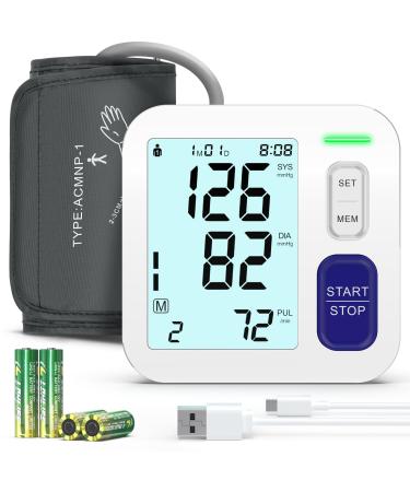 Upper Arm Blood Pressure Monitor - Large BP Cuff 9-17 Inches Automatic Digital BP Machine for Home Use with Backlit LCD Dual-User Mode Pulse Rate Meter 3-Color Hypertation Indicator