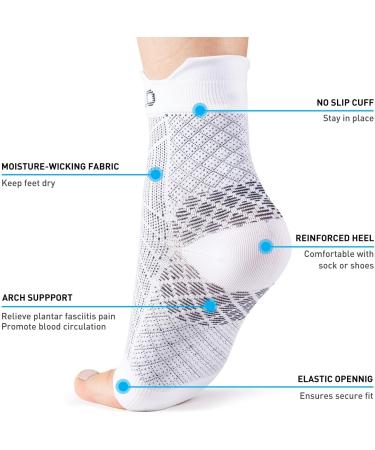 Hueglo Compression Socks for Neuropathy & Plantar Fasciitis - Ankle Bandage for Arthritis Achilles Tendon Support - 4 Pairs in White & Black (M) - Buy Online on GoSupps.com