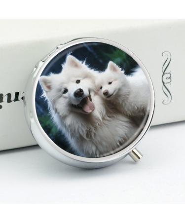 Portable Round Pill Box with Dog Print - 3 Compartment Travel Pill Organizer for Purse & Pocket - Buy Online on GoSupps.com