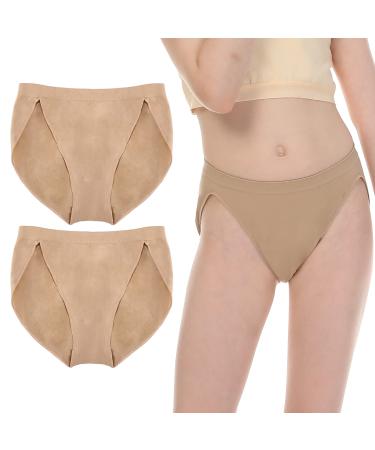 NIMONI 2 Pack Nude Ballet Dance Briefs for Women and Girls, Beige High Cut Cotton Dance Briefs Shorts Gymnastics Underwear 5-10 Years Child