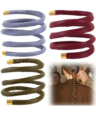 3Pcs Latest Leather Hair Ties Hair Bands Wraps Ponytail Braid Holders French Hairstyle Tie  Red Brown Grey