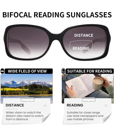 JM Classic Bifocal Reading Glasses - Stylish Square Gradient Sunglasses for Women | Black 1.0x - Buy Online on GoSupps.com