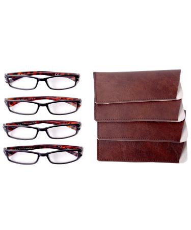 Filtral reading glasses set 4-pack different versions including 4 case/glasses pocket |Dioptrin +1.0 1.5 2.0 2.5 3.0 3.5 |Visual aid reading help glasses men (black/leopard 3.5)