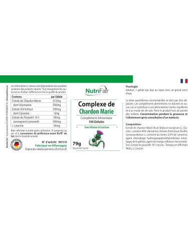 Nutrifair BV Milk thistle complex with milk thistle artichoke & dandelion 250 mg silymarin per day 100 capsules high dosage 100 vegan German production & laboratory testing NutriFair - Buy Online on GoSupps.com