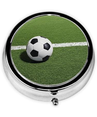 Green Grass Soccer Print Mini Round Pill Box | 3 Compartment Travel Organizer | Portable Pill Case for Home & Office - Buy Online on GoSupps.com