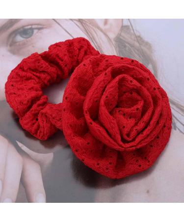 Pink Flower Hair Ties No Damage Silk Hair Scrunchies for Thick Hair Rubber Bands for Hair Red Rose Floral Hair Elastics High Ponytail Holder Prom Wedding Hair Accessories Jewelry for Women - Buy Online on GoSupps.com