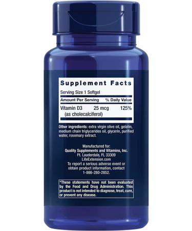 Life Extension Vitamin D3 25 mcg (1000 IU) - 250 Softgels for Immune Support - Buy Online on GoSupps.com