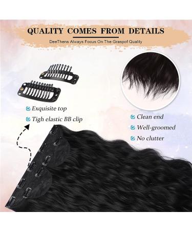 DeeThens Black Wavy Clip in Hair Extensions for Women - 3pc Synthetic Hairpiece, 20 Inch Invisible Wavy Clip Extensions - Black - Buy Online on GoSupps.com