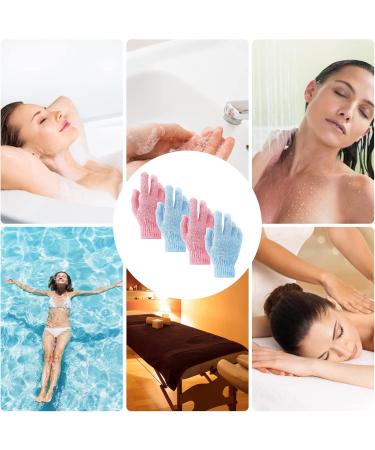 Sibba 2 Pair Exfoliating Bath Gloves - Natural Loofah Shower Wash Gloves for Body & Face Dead Skin Remover - Double Sided Microfiber for Adults & Kids (Pink & Blue - Buy Online on GoSupps.com