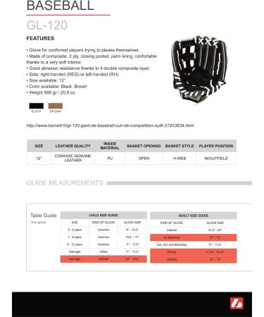 BARNETT GL-120 Leather Baseball Glove for Infield - Competition Black Right Hand Throw - International Shipping Available - Buy Online on GoSupps.com