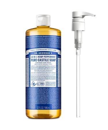 Hemp Peppermint Pure Castile Oil Made With Organic Oils and Pump - 25 oz | For Face Body Hair Hands Laundry Dishes Pets | Concentrated Vegan Non-GMO | Eco-Friendly and Refreshing