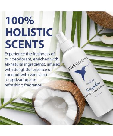 Freedom Everywhere Aluminum-Free Deodorant Spray for Women & Men - 24-Hour Odor Protection - EWG Verified - Natural Coco Vanilla - Sensitive Skin - 3.4 oz - Buy Online on GoSupps.com