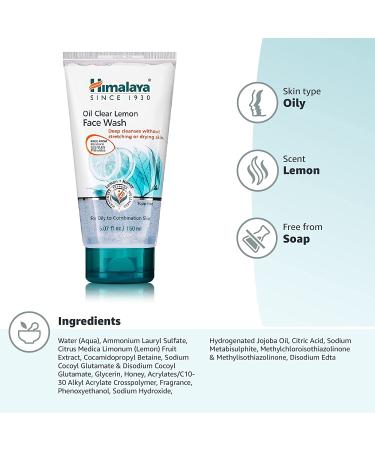 Himalaya Oil Clear Lemon Face Wash for Oily Skin - 150 ml (5.07 fl oz) | Refresh & Purify - Buy Online on GoSupps.com