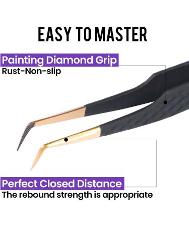 Fiber Tip Lash Tweezers - 4 Pcs Professional Eyelash Extension Kit for Precision Volume Lashes - 90 45 Boot Volume - Black - Buy Online on GoSupps.com