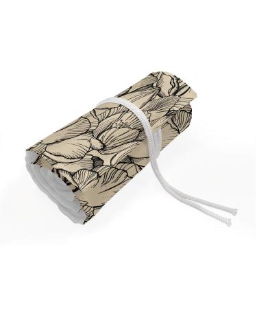ABAKUHAUS Botanico Roll Up Pencil Case, Vintage Madre Natura Arte, Durable & Portable Pencil Organizer, 48 Holes, Beige and Talpa
