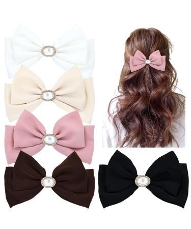 inSowni 5 Pieces Decorative Automatic Spring Pearl Rhinestone Bow Knot Hair Barrettes Clips Metal Hair Pins Grips Accessories for Women Girls Teens Kids