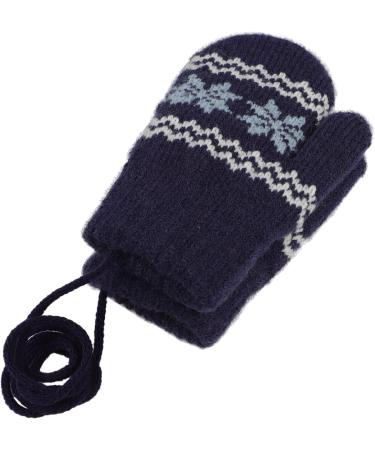 Baby Winter Mittens with Anti-Lost String | Dual Layers Plush Padded Knitted Gloves for Infant Toddlers | Navy Blue, 0-3 Years - Buy Online on GoSupps.com
