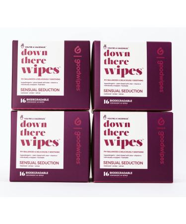 Goodwipes Flushable Down There Feminine Hygiene Wipes Sensual Seduction Scent Individually Wrapped Perfect for Travel PH Balanced and Hypoallergenic 16 Individually Wrapped Wipes (Pack of 4)